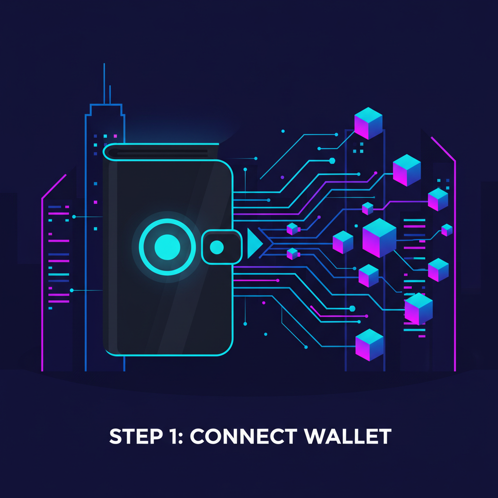 sleek digital wallet connecting to glowing blockchain interface, cyberpunk style