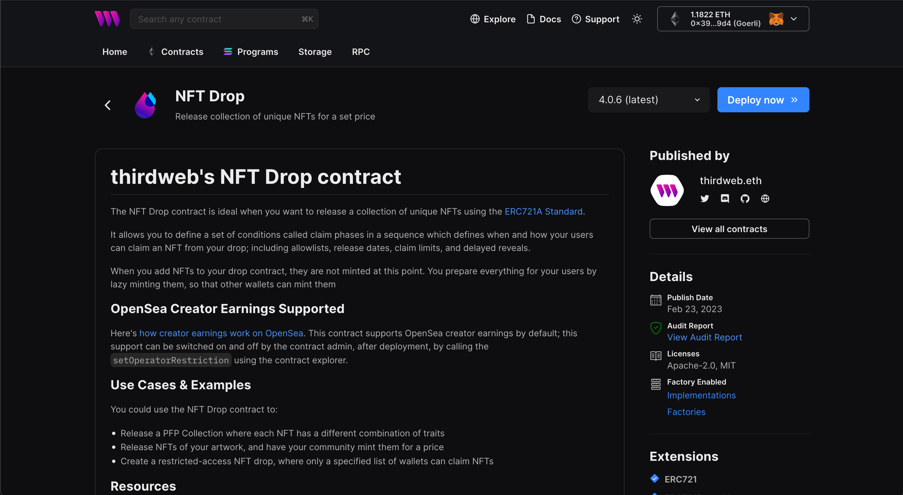 Zora NFT instant payout smart contract