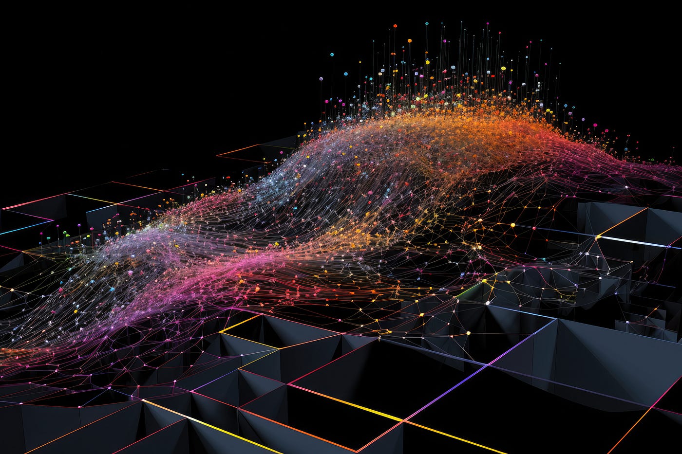 Abstract visualization of blockchain network distributing crypto payouts to numerous web3 creator nodes, illustrating scalable mass payments in creator economy